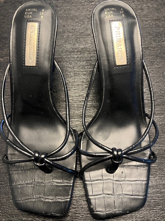 Primark Shoes - Primark Black Croc-Effect Knotted Strappy Heeled Slides
